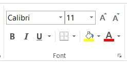 ms excel home tab font group