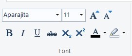 WordPad Home Menu Font Group in Hindi