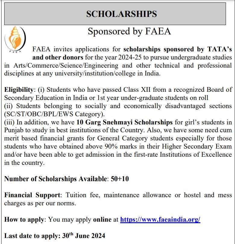 FAEA Scholarship 2024-25 notification