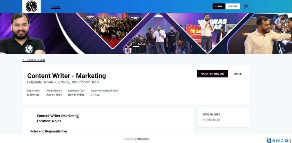 Physics Wallah content writer job 2024