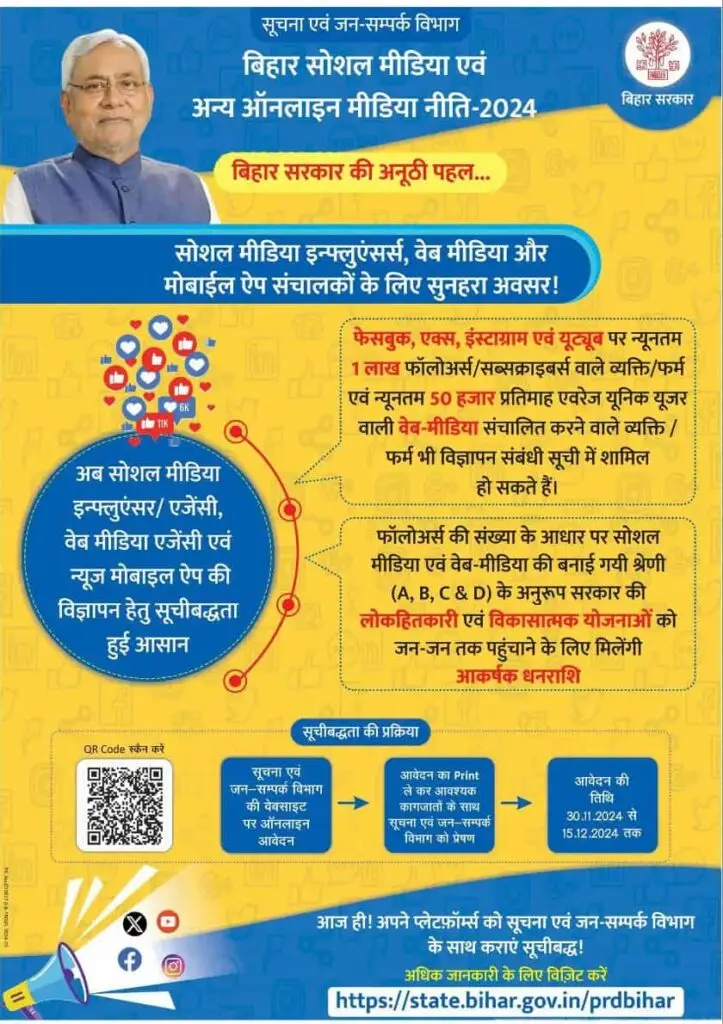 Bihar Social Media And Online Media Policy 2024: सोशल मीडिया चलाने वालों को इस योजना से मिलेगा लाभ , जाने पूरी जानकारी