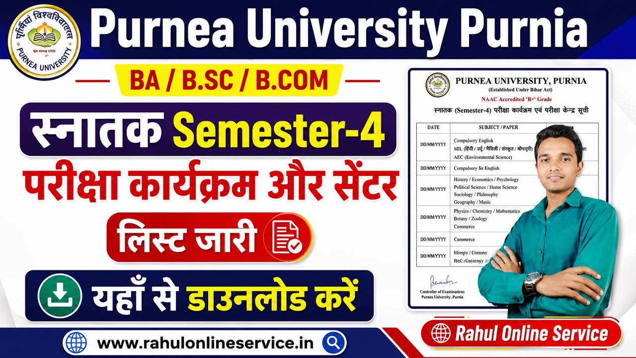 Purnea University UG Smester-4 Exam Center and Exam Program 2026