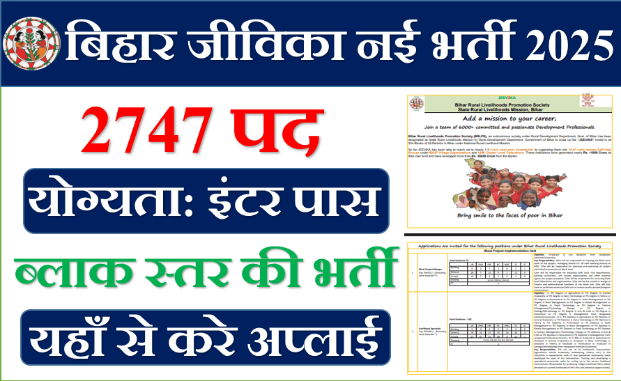 Bihar jeevika New Vacancy 2025