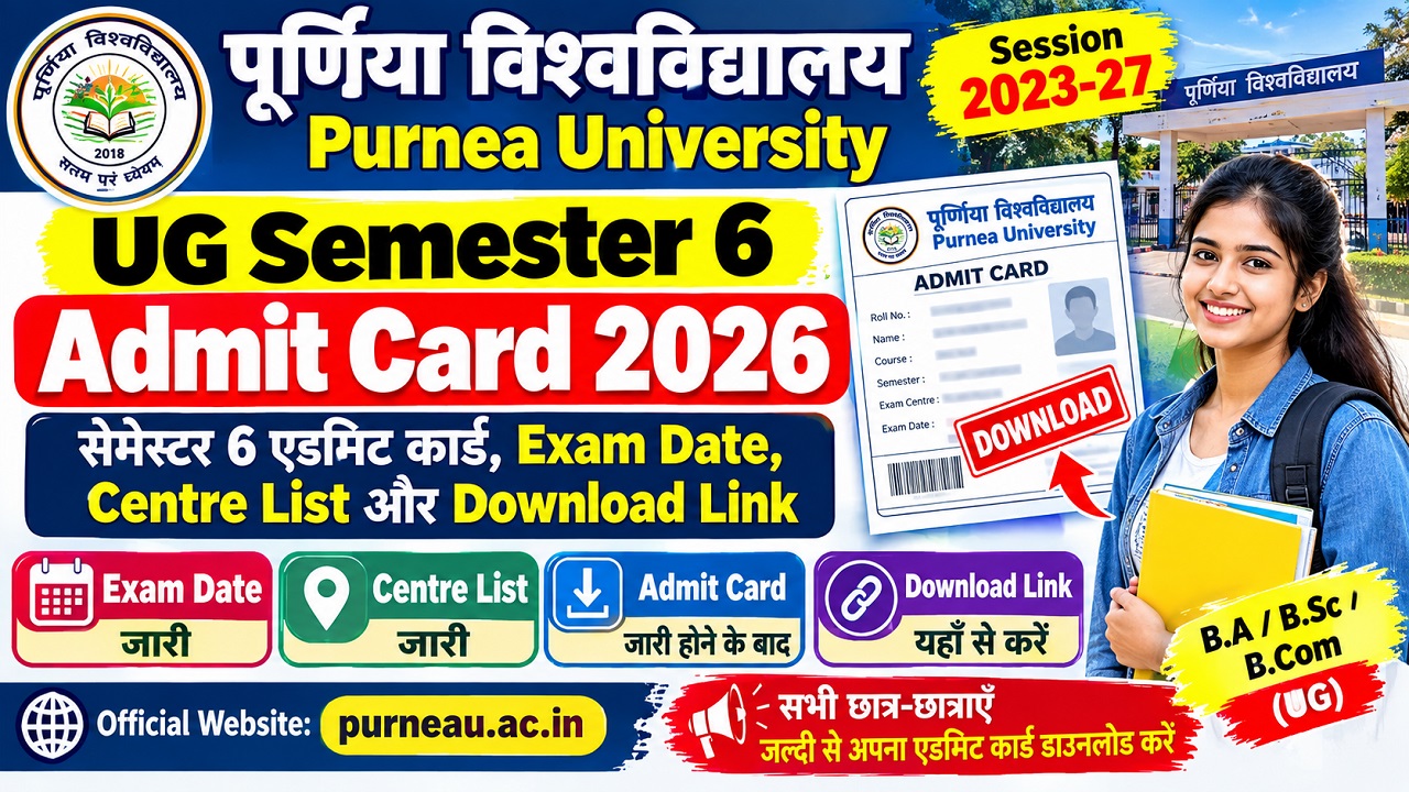 Purnea University UG Semester-6 Exam Admit card 2026