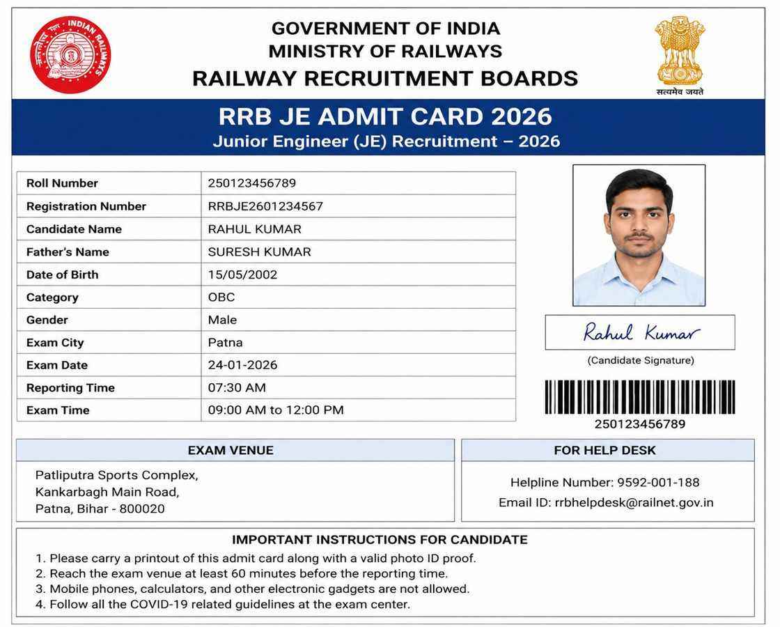 RRB JE Admit Card 2026