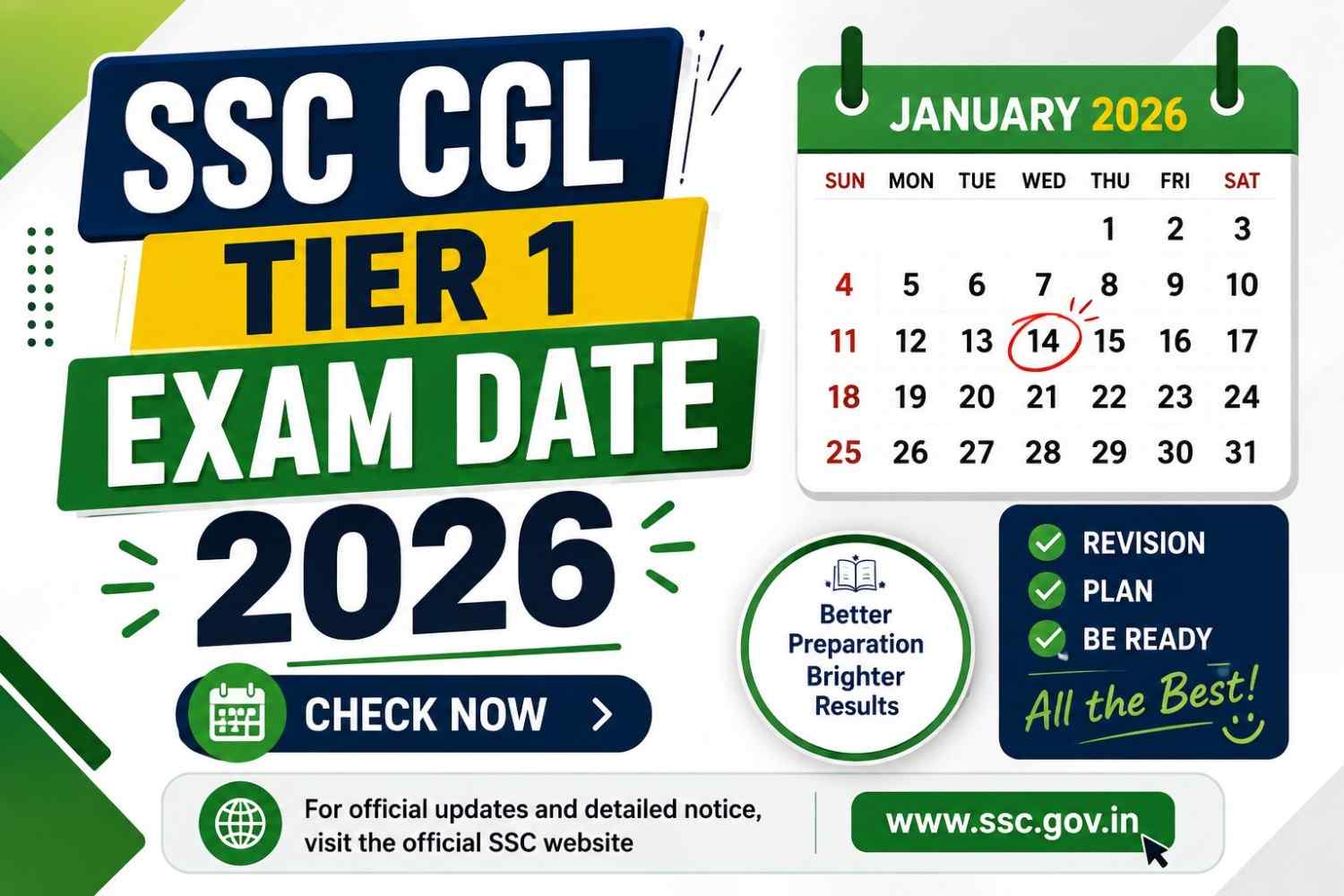 SSC CGL Tier 1 Exam Date 2026