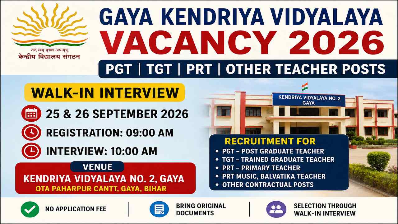 Gaya Kendriya Vidyalaya Vacancy 2026
